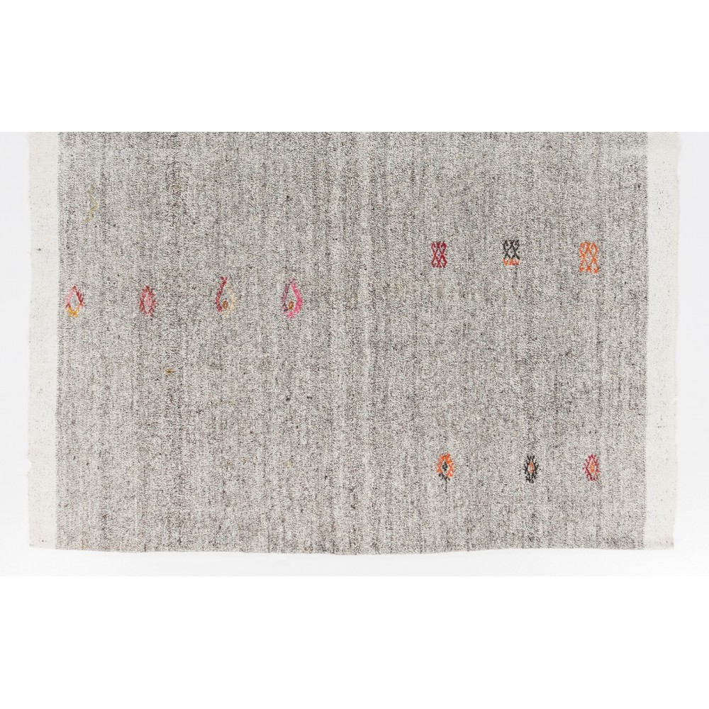 Vintage Goat Hair and Hemp Kilim, Handmade Turkish Kilim Rug in Gray Color