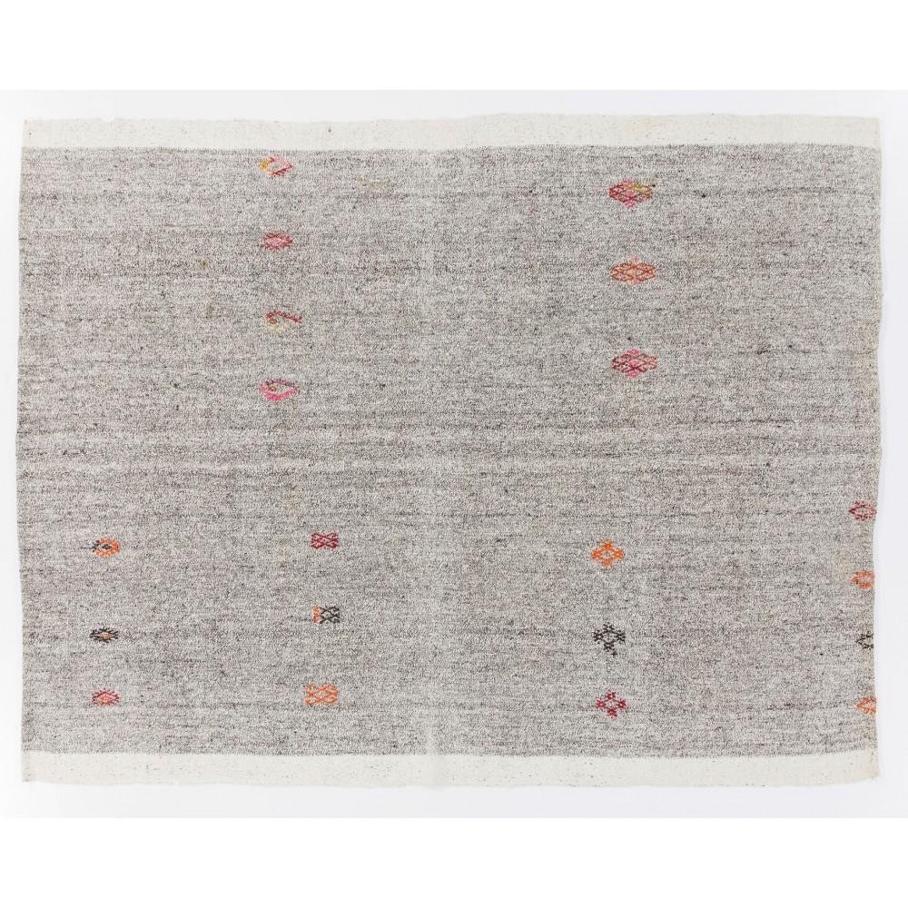 Vintage Goat Hair and Hemp Kilim, Handmade Turkish Kilim Rug in Gray Color