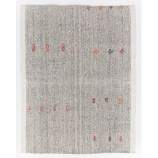 Vintage Goat Hair and Hemp Kilim, Handmade Turkish Kilim Rug in Gray Color