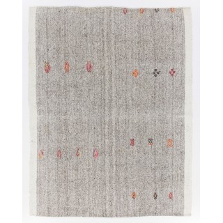 Vintage Goat Hair and Hemp Kilim, Handmade Turkish Kilim Rug in Gray Color