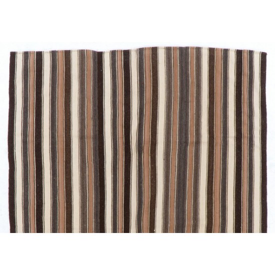 Hand-woven Vintage Anatolian Kilim (Flat-weave) with Vertical Bands, All Wool Hand-woven Vintage Anatolian Kilim (Flat-weave) with Vertical Bands, All Wool