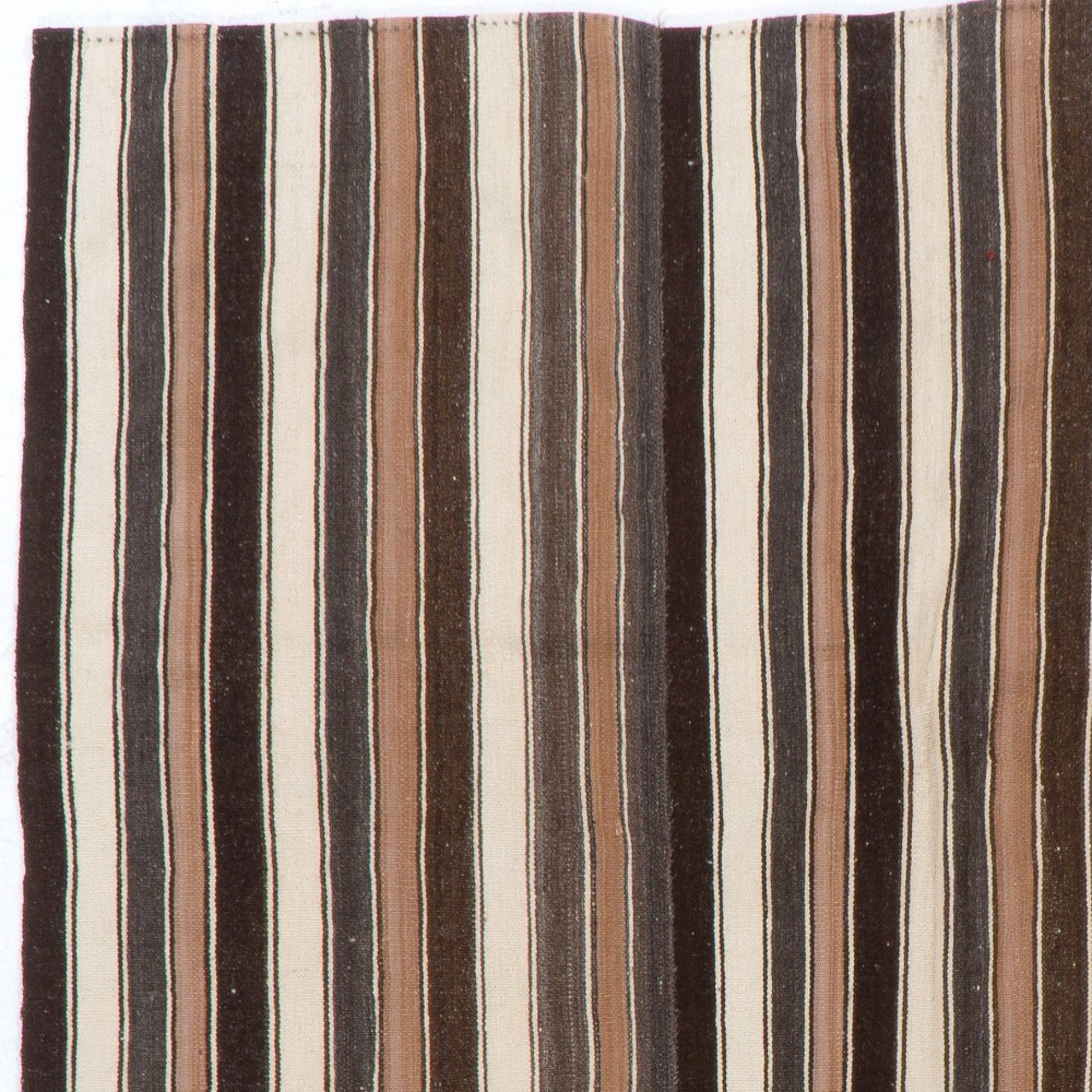 Vintage Handwoven Turkish Kilim, Vertical Banded Flatweave Rug, 100% Wool