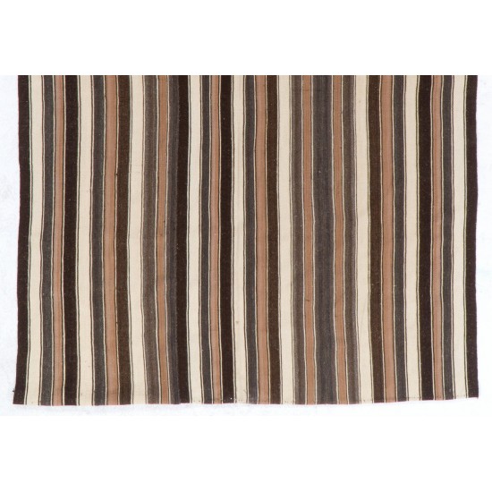 Hand-woven Vintage Anatolian Kilim (Flat-weave) with Vertical Bands, All Wool