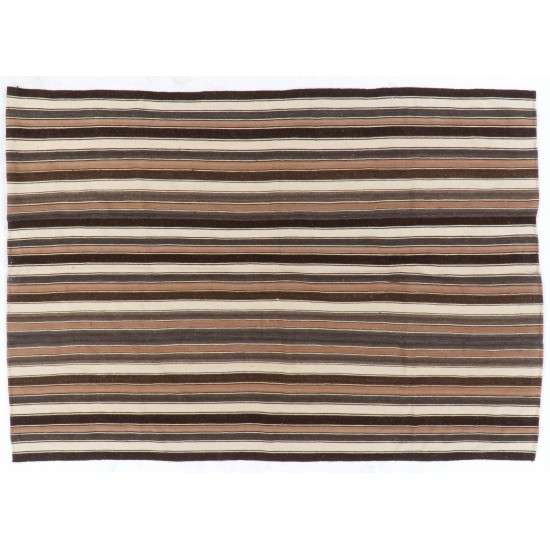 Hand-woven Vintage Anatolian Kilim (Flat-weave) with Vertical Bands, All Wool Hand-woven Vintage Anatolian Kilim (Flat-weave) with Vertical Bands, All Wool