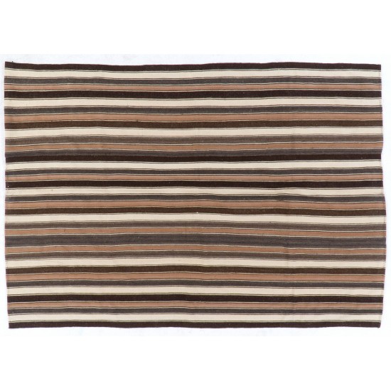 Hand-woven Vintage Anatolian Kilim (Flat-weave) with Vertical Bands, All Wool