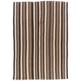 Hand-woven Vintage Anatolian Kilim (Flat-weave) with Vertical Bands, All Wool