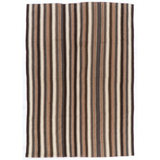 Hand-woven Vintage Anatolian Kilim (Flat-weave) with Vertical Bands, All Wool Hand-woven Vintage Anatolian Kilim (Flat-weave) with Vertical Bands, All Wool