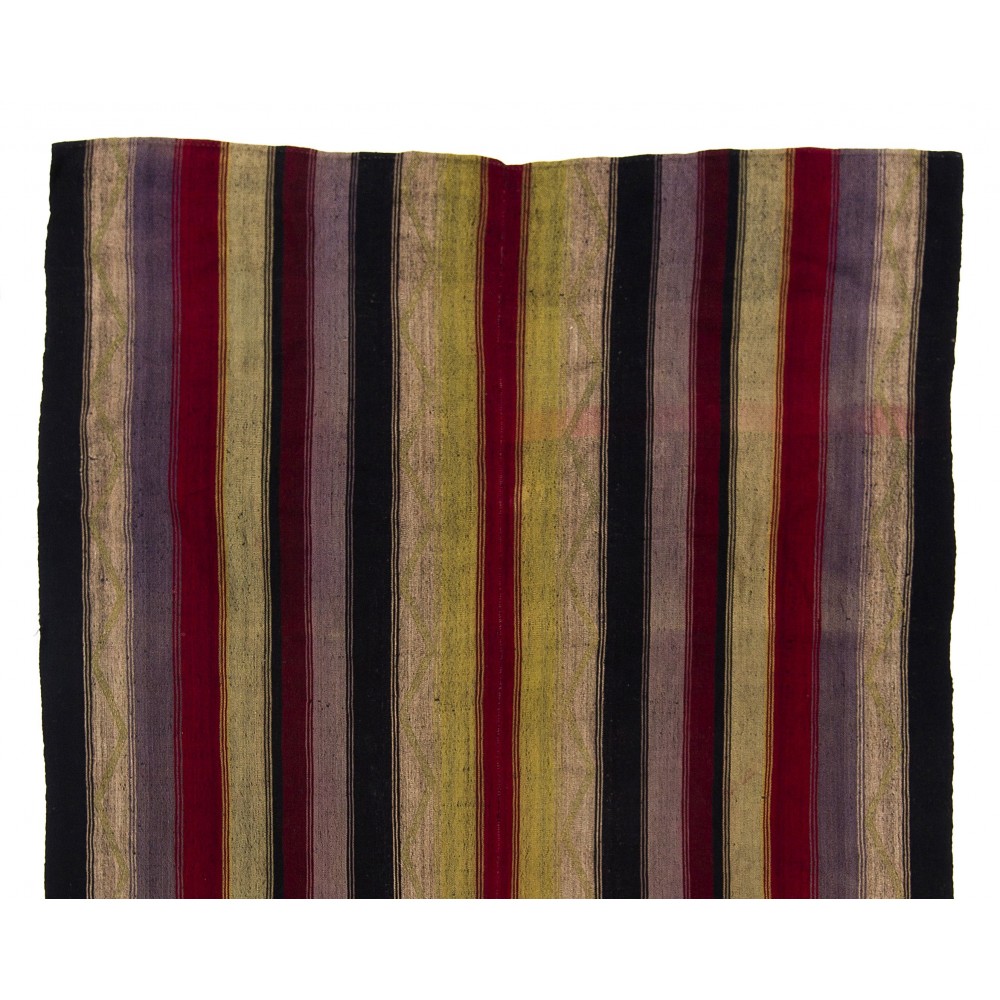 Multicolored Banded Vintage Kilim Rug, Hand-Woven Turkish Wool Carpet
