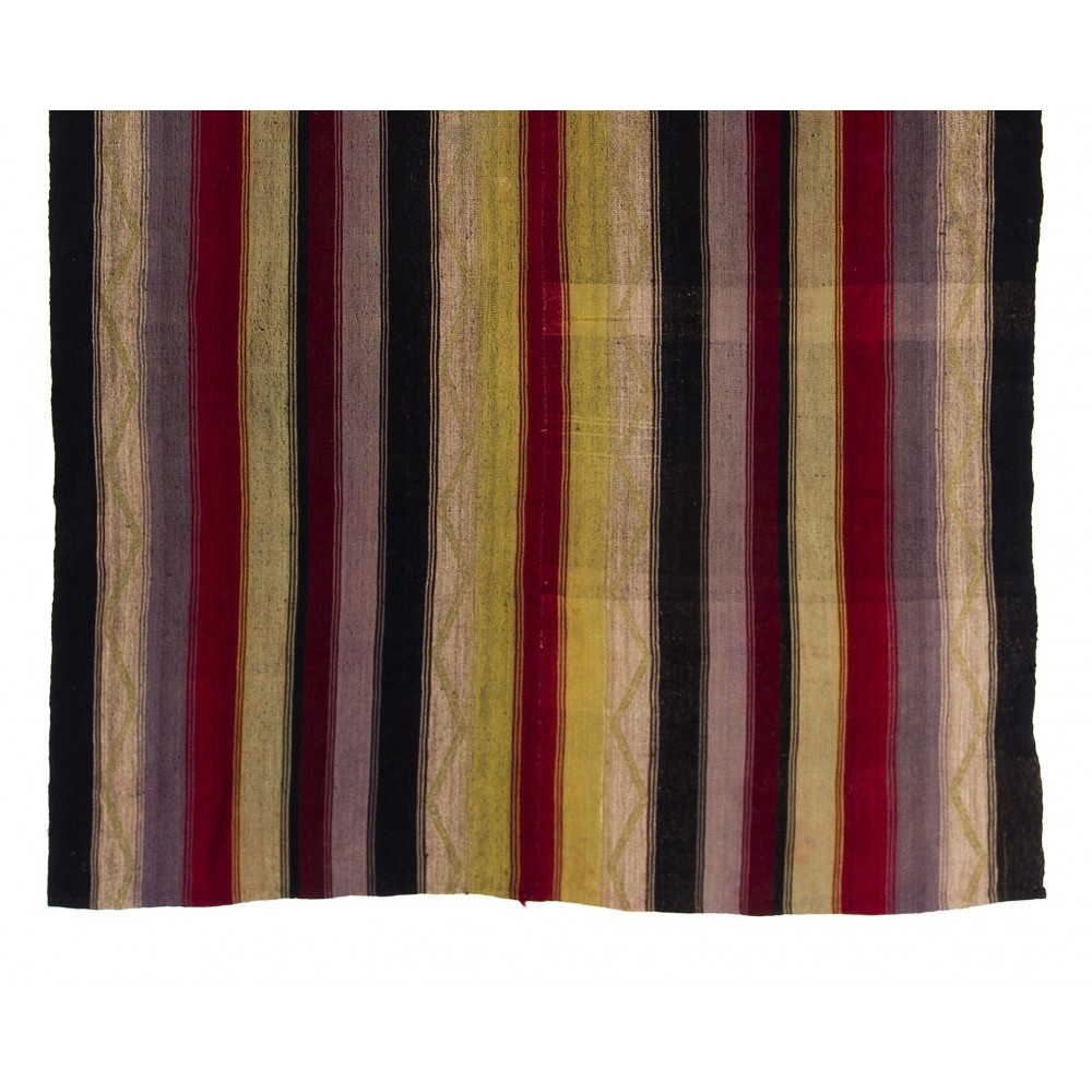 Multicolored Banded Vintage Kilim Rug, Hand-Woven Turkish Wool Carpet