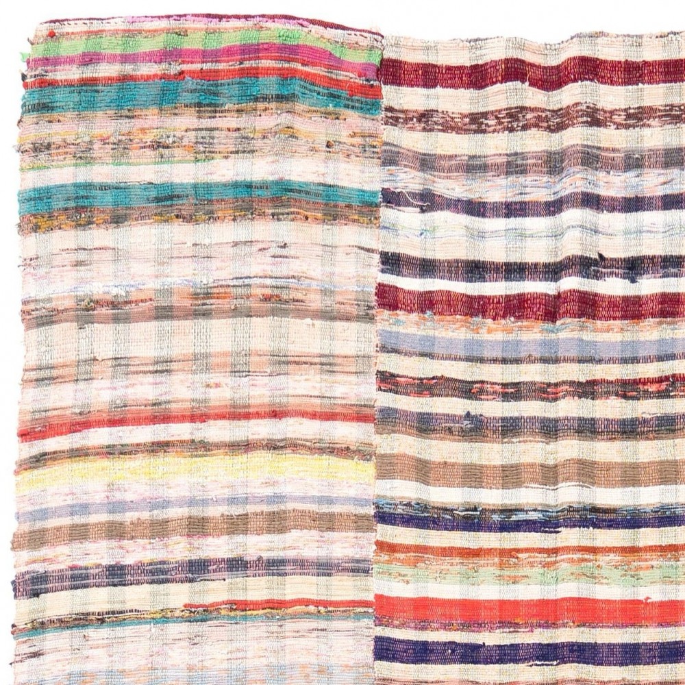 Vintage Handwoven Turkish Patchwork Kilim, Multicolored Striped Rug Rug, 100% Cotton