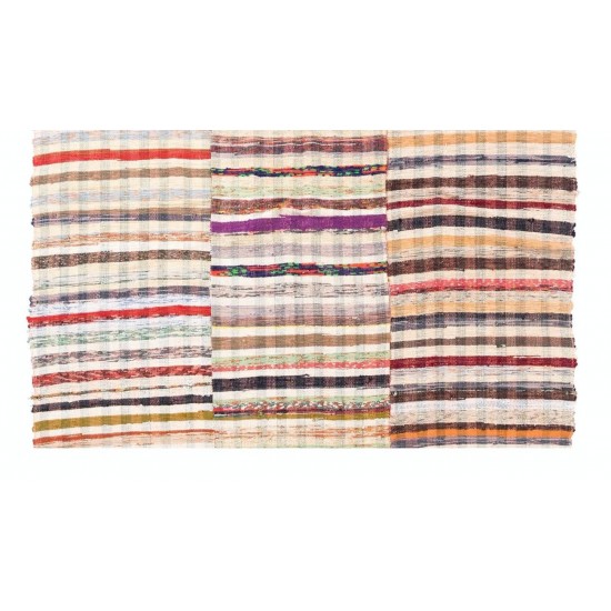 Colorful Cotton Kilim, Flat-Weave Rag Rug