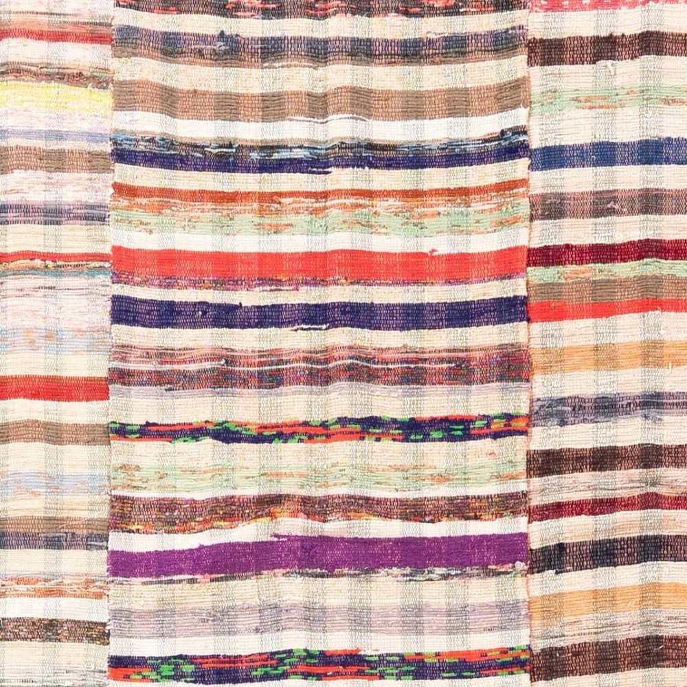 Vintage Handwoven Turkish Patchwork Kilim, Multicolored Striped Rug Rug, 100% Cotton