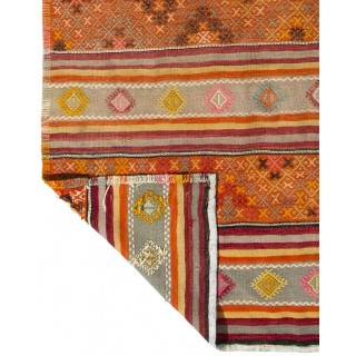 Vintage Handwoven Turkish Kilim, Colorful Striped Flatweave Rug with Geometric Motifs, 100% Wool Vintage Handwoven Turkish Kilim, Colorful Striped Flatweave Rug with Geometric Motifs, 100% Wool
