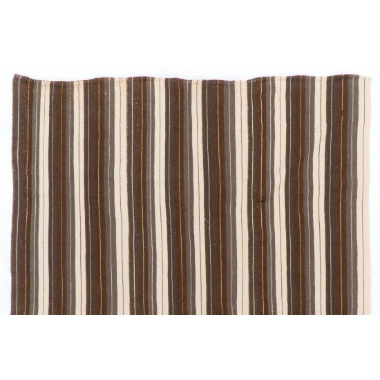 Hand-woven Vintage Anatolian Kilim (Flat-weave) with Vertical Bands, All Wool Hand-woven Vintage Anatolian Kilim (Flat-weave) with Vertical Bands, All Wool