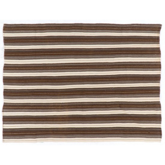 Hand-woven Vintage Anatolian Kilim (Flat-weave) with Vertical Bands, All Wool Hand-woven Vintage Anatolian Kilim (Flat-weave) with Vertical Bands, All Wool