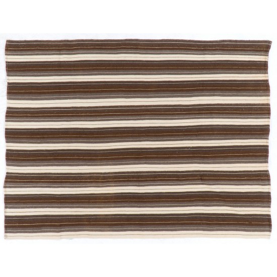 Hand-woven Vintage Anatolian Kilim (Flat-weave) with Vertical Bands, All Wool