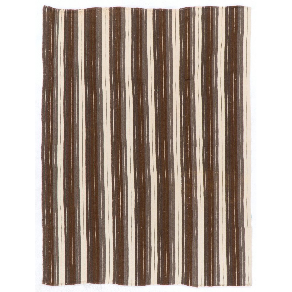 Hand-woven Vintage Anatolian Kilim (Flat-weave) with Vertical Bands, All Wool