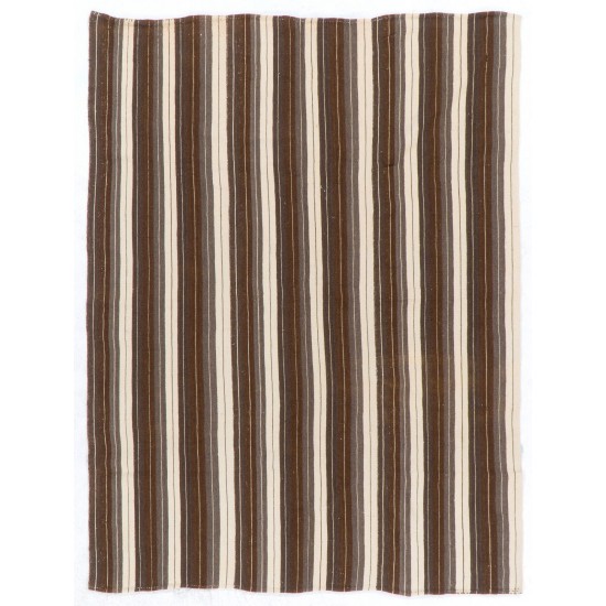 Hand-woven Vintage Anatolian Kilim (Flat-weave) with Vertical Bands, All Wool Hand-woven Vintage Anatolian Kilim (Flat-weave) with Vertical Bands, All Wool