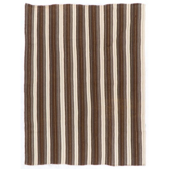 Hand-woven Vintage Anatolian Kilim (Flat-weave) with Vertical Bands, All Wool