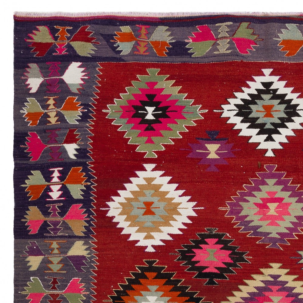 Colorful Vintage Anatolian Kilim, Flat-Weave Rug