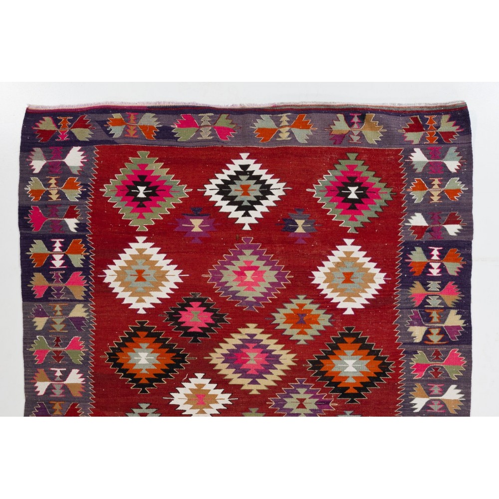 Colorful Vintage Anatolian Kilim, Flat-Weave Rug