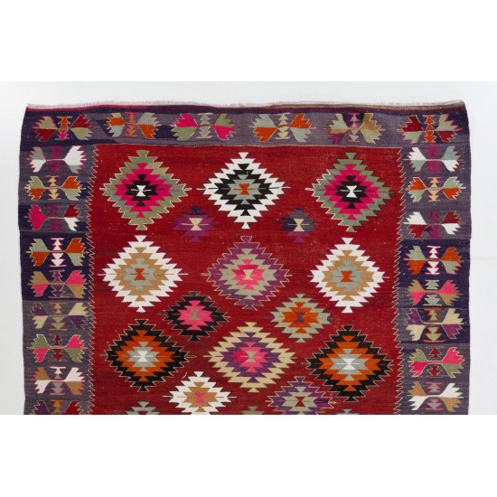 Colorful Vintage Anatolian Kilim, Flat-Weave Rug