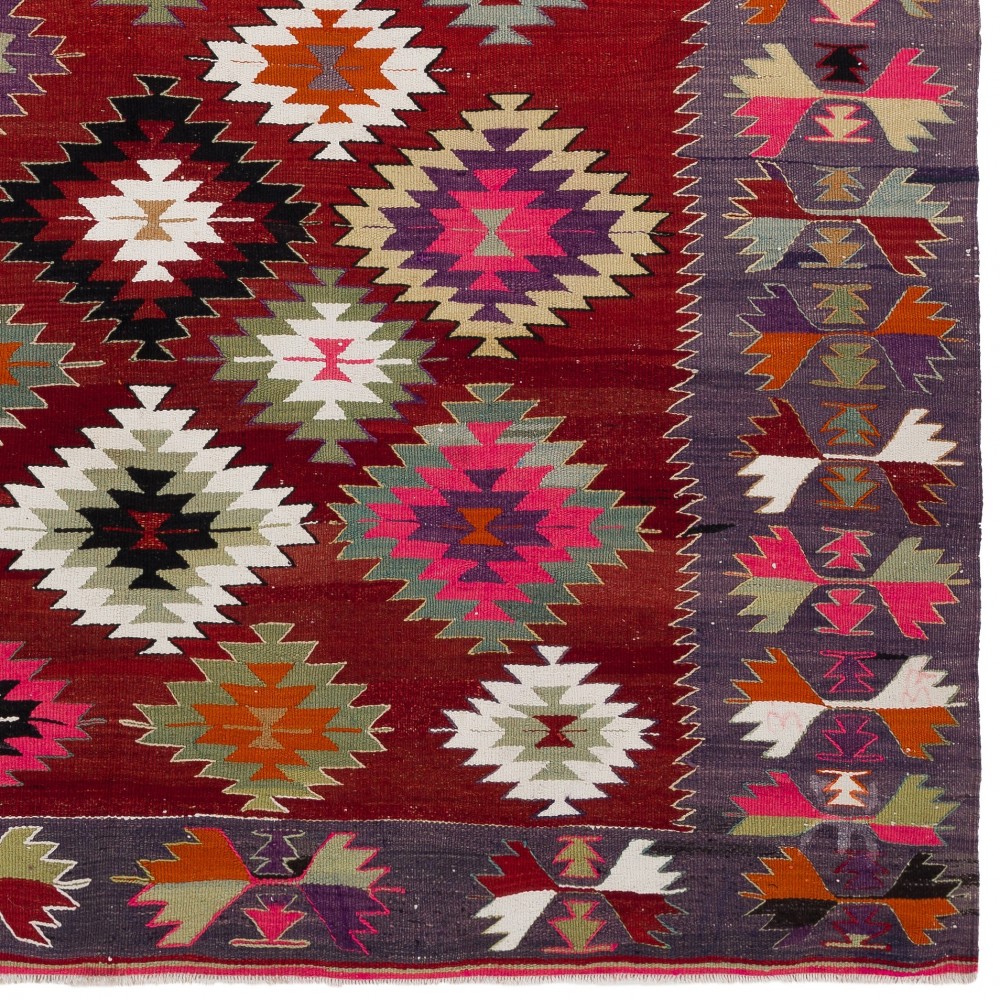 Colorful Vintage Anatolian Kilim, Flat-Weave Rug