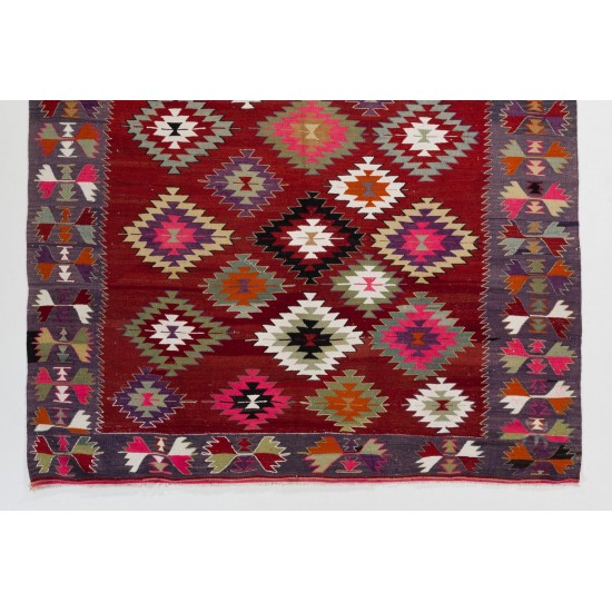 Colorful Vintage Anatolian Kilim, Flat-Weave Rug