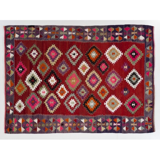 Colorful Vintage Anatolian Kilim, Flat-Weave Rug