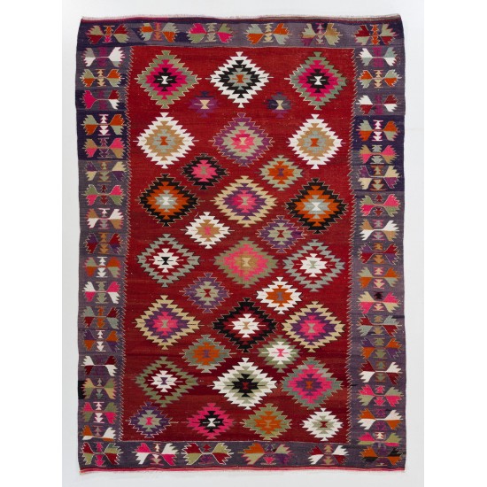 Colorful Vintage Anatolian Kilim, Flat-Weave Rug