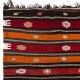 Banded Vintage Handmade Anatolian Kilim, Flat-weave Rug, Red, Orange & Black colors