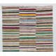 Colorful Vintage Banded Cotton Kilim, Flat-Weave Rag Rug. Adjustable