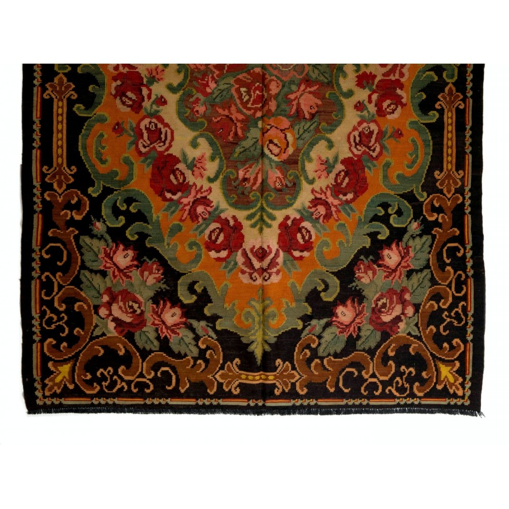 Vintage Bessarabian Kilim, Floral Handwoven Wool Rug from Moldova