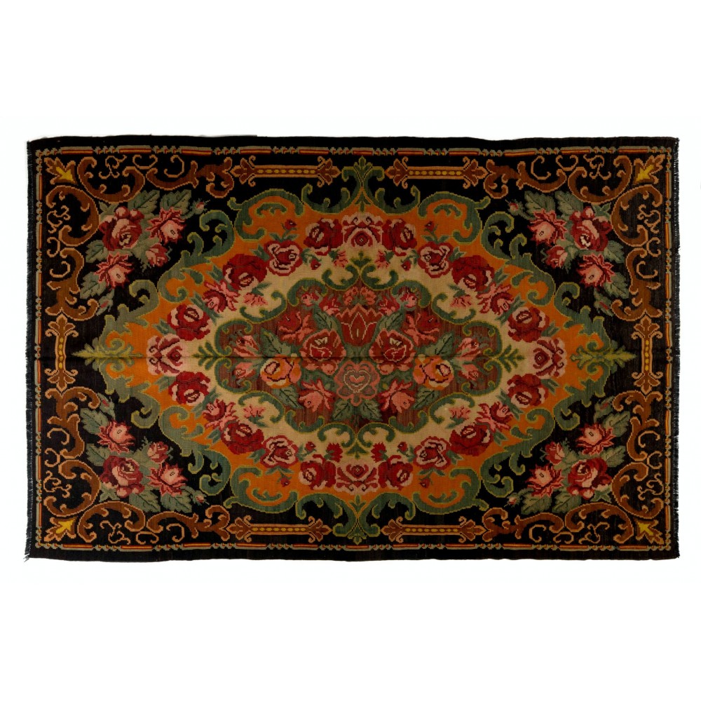 Vintage Bessarabian Kilim, Floral Handwoven Wool Rug from Moldova