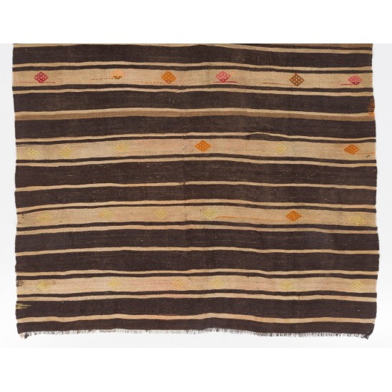 Banded Vintage Anatolian Kilim Rug. 100% Wool