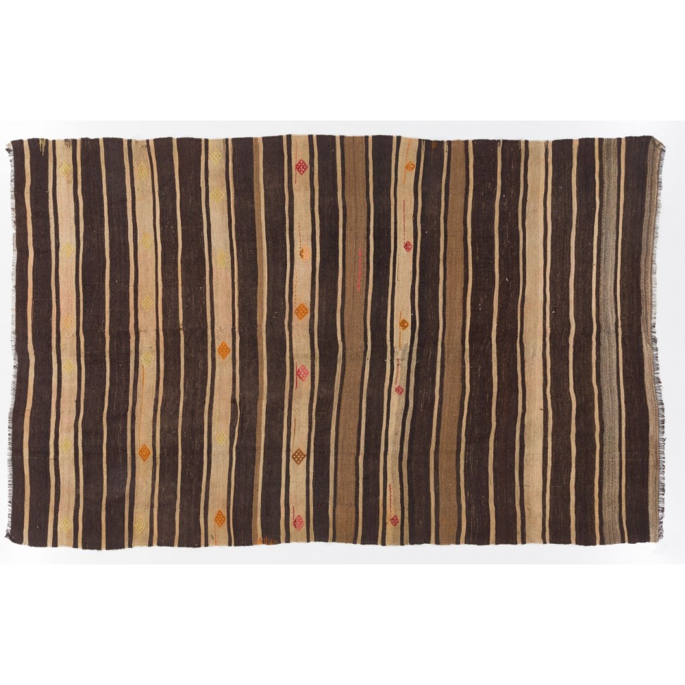 Banded Vintage Anatolian Kilim Rug. 100% Wool