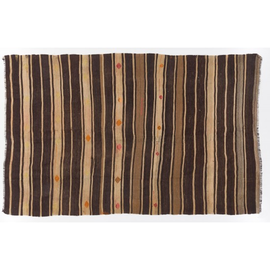 Banded Vintage Anatolian Kilim Rug. 100% Wool Banded Vintage Anatolian Kilim Rug. 100% Wool