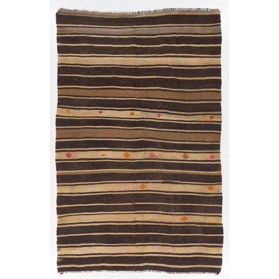 Banded Vintage Anatolian Kilim Rug. 100% Wool Banded Vintage Anatolian Kilim Rug. 100% Wool