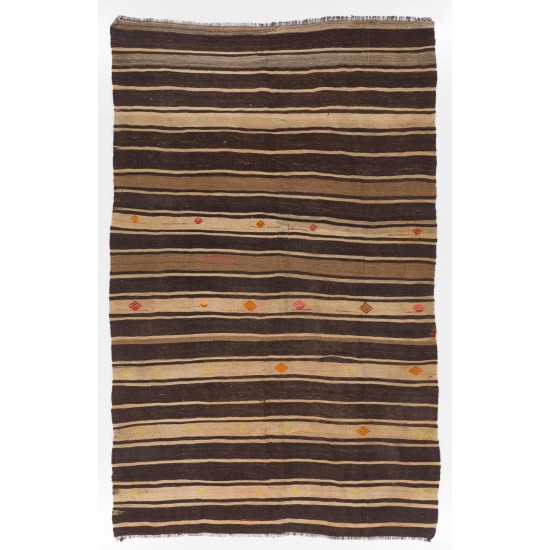 Banded Vintage Anatolian Kilim Rug. 100% Wool