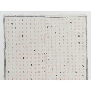 Vintage Cotton Kilim, Flat-Weave Rug in Floral Design