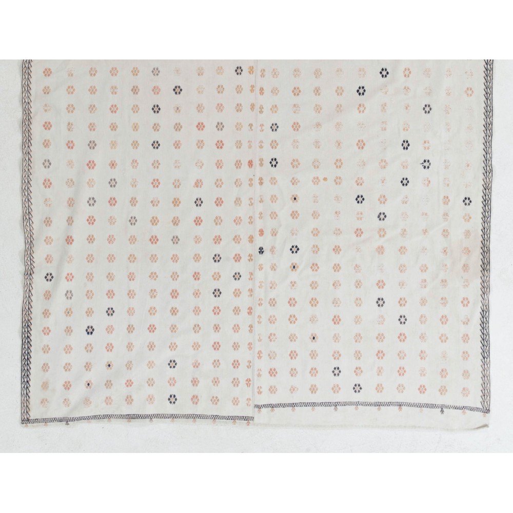 Vintage Cotton Kilim, Flat-Weave Rug in Floral Design