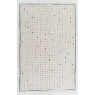 Vintage Cotton Kilim, Flat-Weave Rug in Floral Design