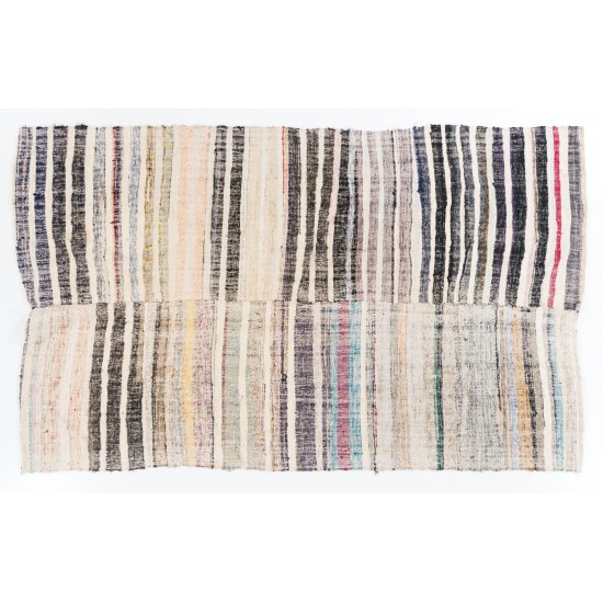 Vintage Hand-Woven Cotton Anatolian Kilim Rug. Flat-Weave Floor Covering