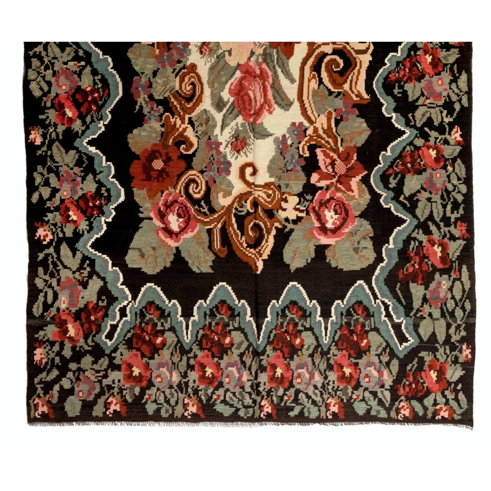 Handmade Bessarabian Kilim, Floral Rug. Vintage Tapestry. All Wool