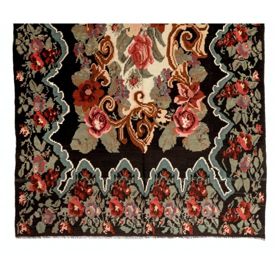 Handmade Bessarabian Kilim, Floral Rug. Vintage Tapestry. All Wool