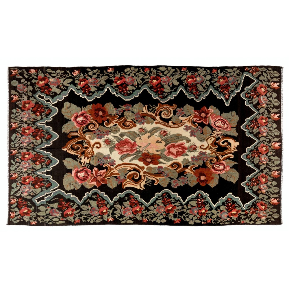 Handmade Bessarabian Kilim, Floral Rug. Vintage Tapestry. All Wool