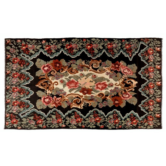 Handmade Bessarabian Kilim, Floral Rug. Vintage Tapestry. All Wool