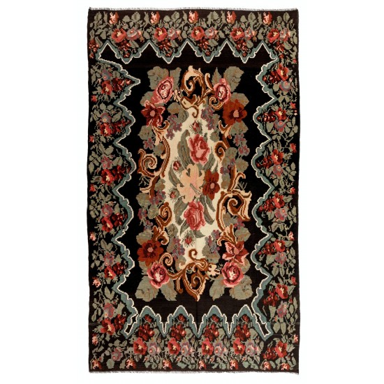 Handmade Bessarabian Kilim, Floral Rug. Vintage Tapestry. All Wool