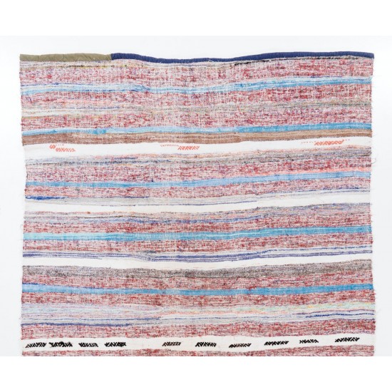 Banded Hand-woven Vintage Central Anatolian Kilim (Flat-weave), All Cotton Banded Hand-woven Vintage Central Anatolian Kilim (Flat-weave), All Cotton