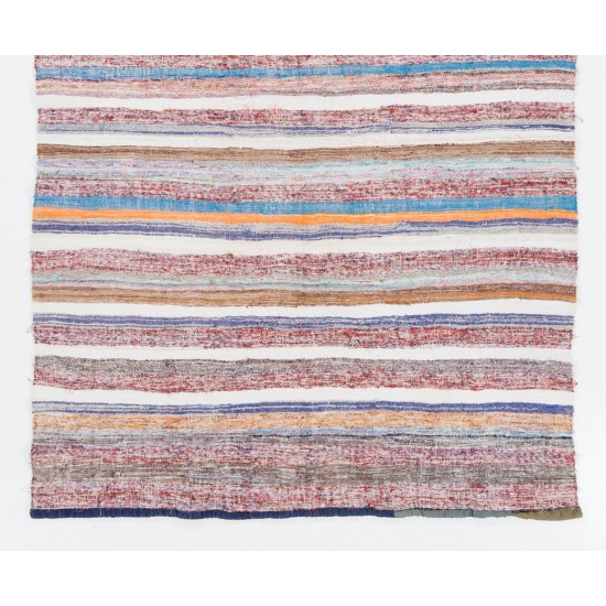 Banded Hand-woven Vintage Central Anatolian Kilim (Flat-weave), All Cotton Banded Hand-woven Vintage Central Anatolian Kilim (Flat-weave), All Cotton